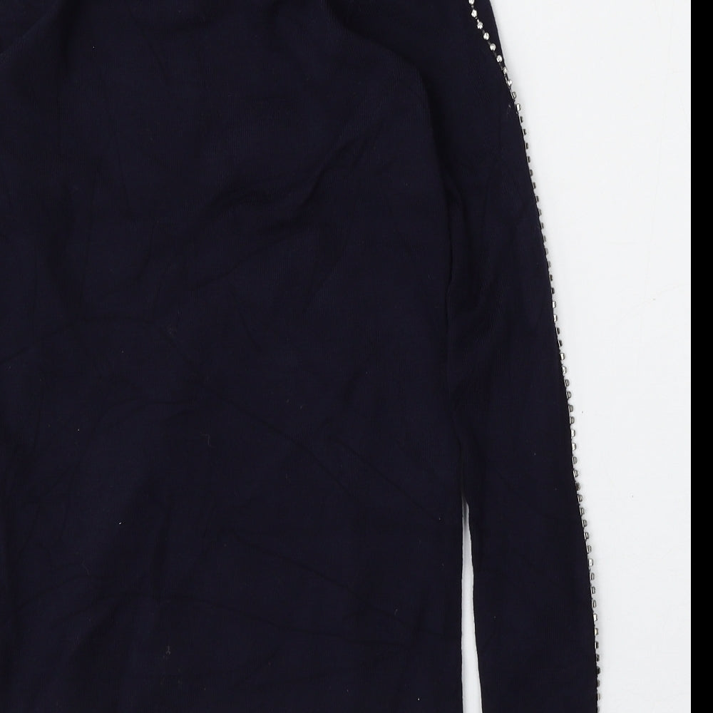 Warehouse Womens Blue Round Neck Viscose Pullover Jumper Size 6