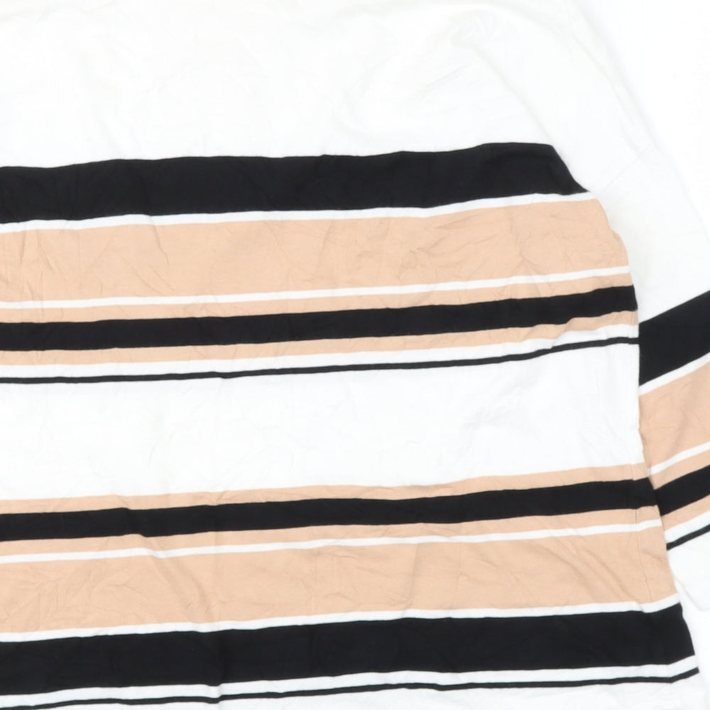 New Look Womens White Striped Cotton Basic T-Shirt Size 10 Round Neck