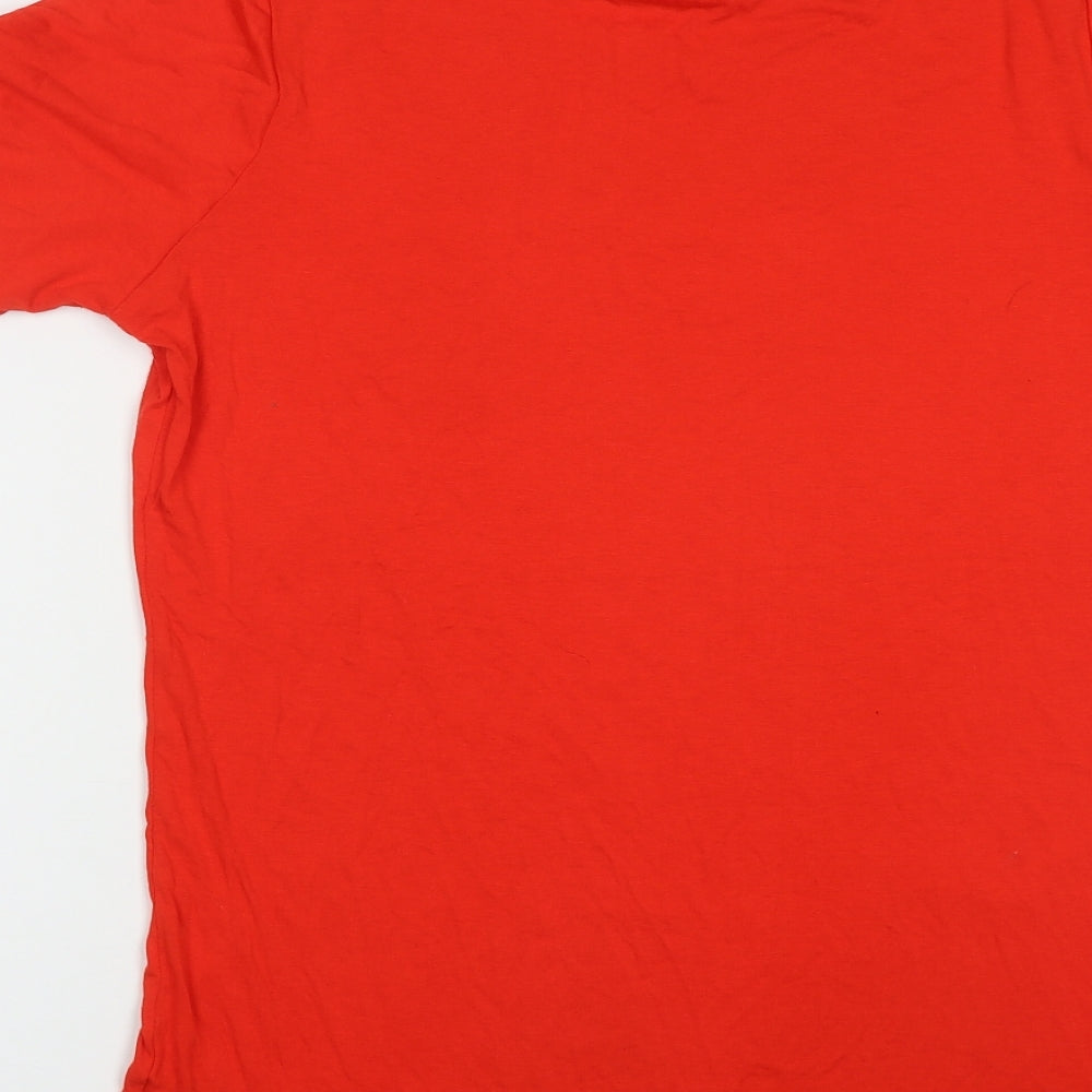 Pep&Co Womens Red Geometric Viscose Basic T-Shirt Size 10 Round Neck - Shoulder Detail