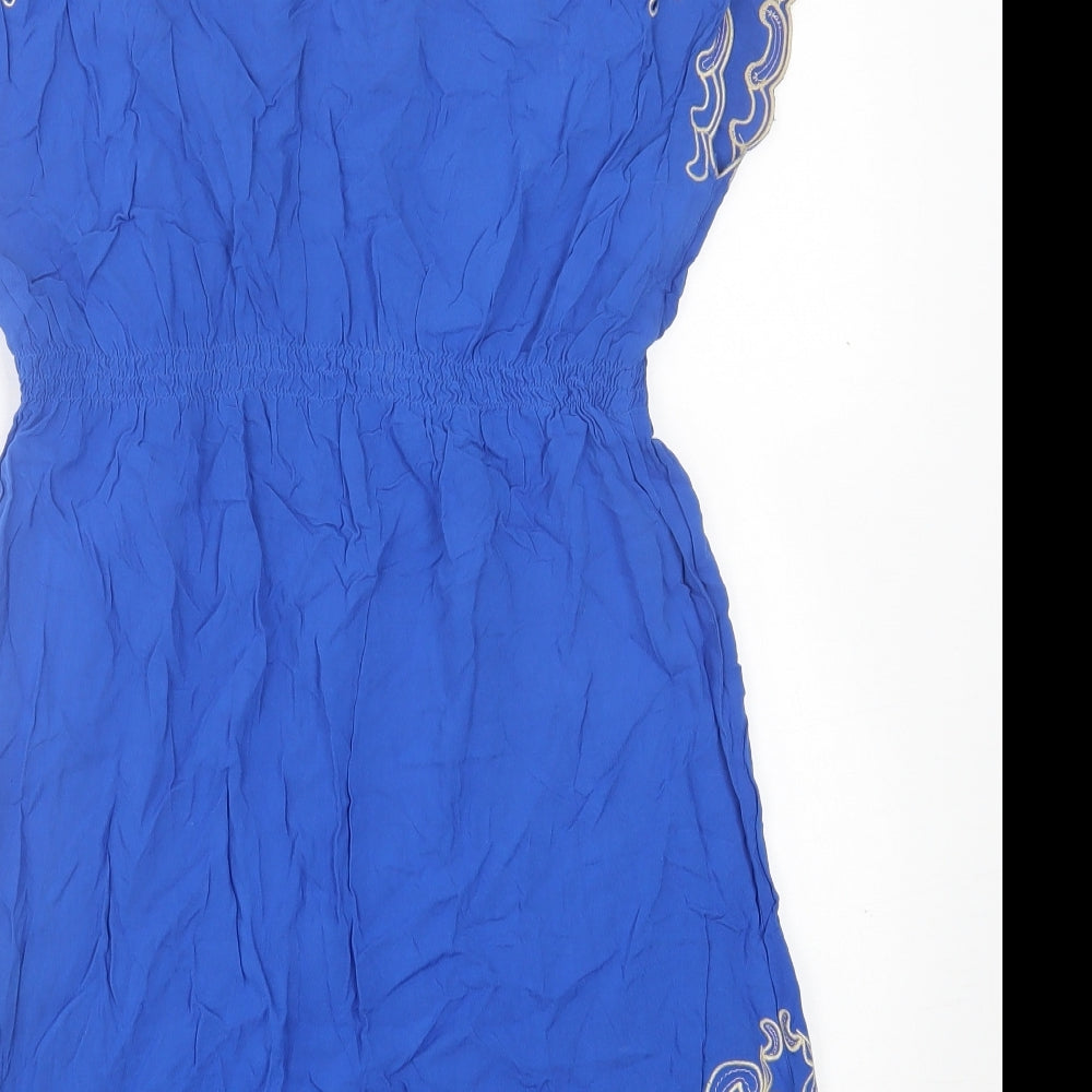 Atmosphere Womens Blue Geometric Viscose A-Line Size 10 V-Neck Pullover