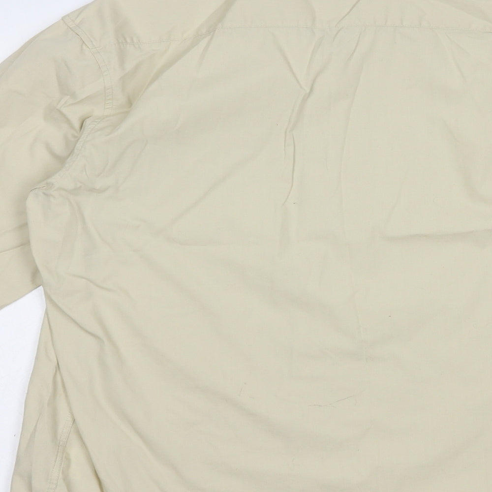 Soviet Mens Beige Cotton Button-Up Size M Collared Button