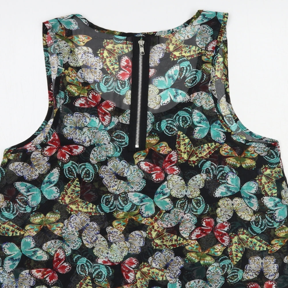 Cameo Rose Womens Black Floral Polyester Basic Blouse Size 12 Scoop Neck - Butterfly Print