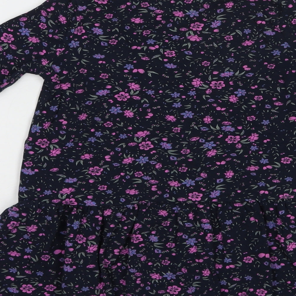 name it Girls Blue Floral Cotton T-Shirt Dress Size 2-3 Years Crew Neck Pullover
