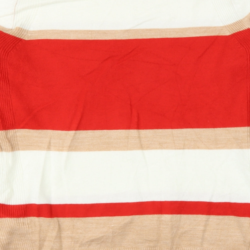 Marks & Spencer Womens Beige Round Neck Striped Polyester Pullover Jumper Size 12