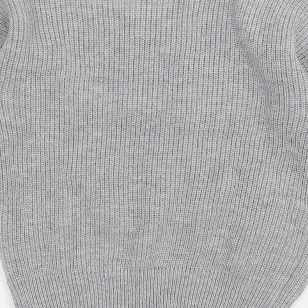 Shien Womens Grey V-Neck Acrylic Pullover Jumper Size S
