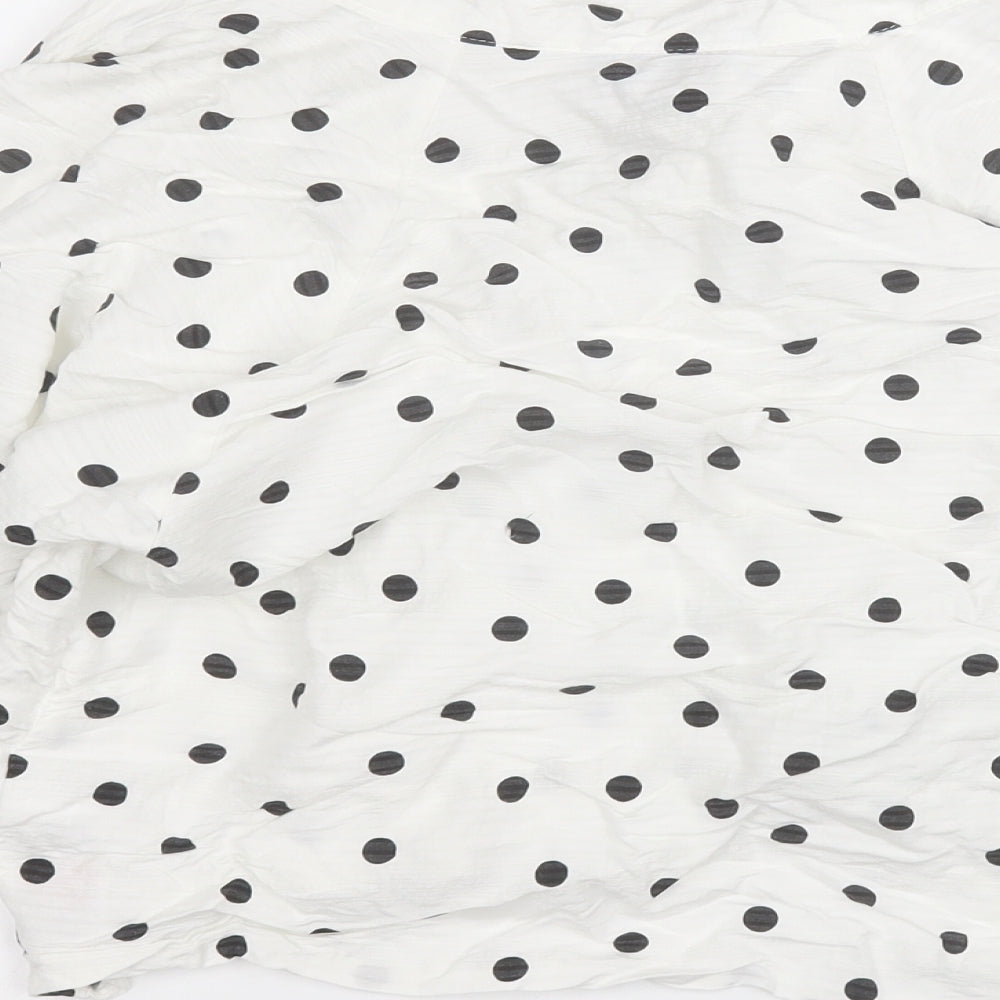 Topshop Womens White Polka Dot Viscose Basic T-Shirt Size 6 V-Neck