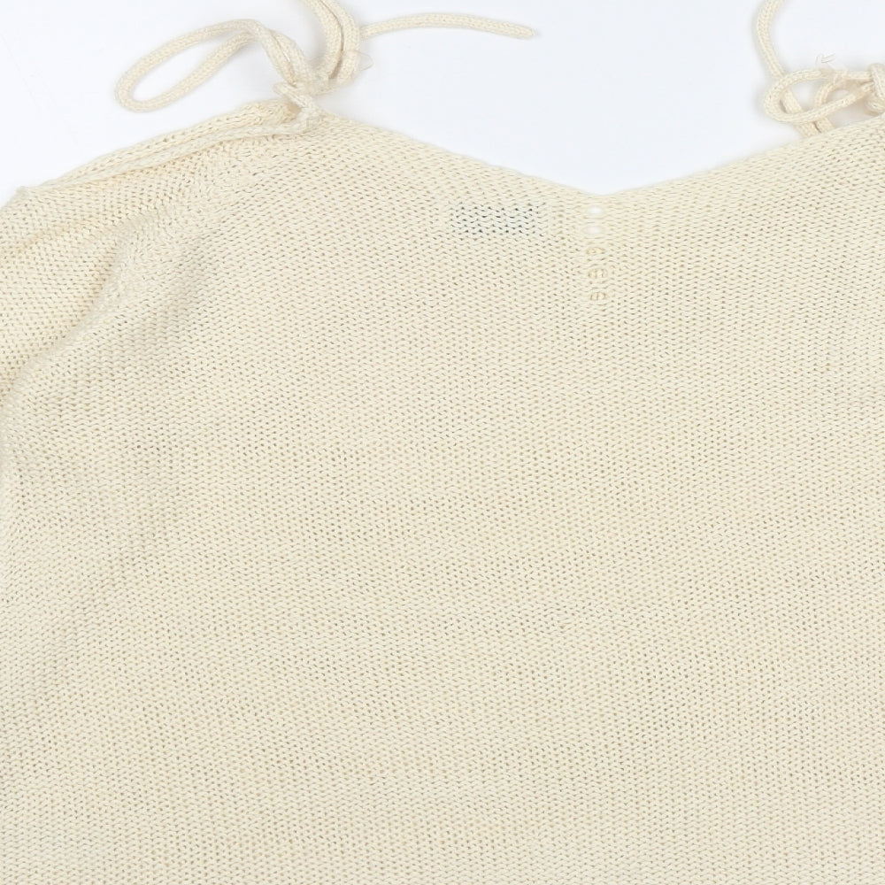 Papaya Womens White V-Neck Acrylic Pullover Jumper Size L - Shoulder Detail