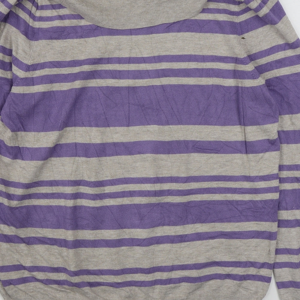 Marks & Spencer Womens Purple Roll Neck Striped Viscose Pullover Jumper Size 18