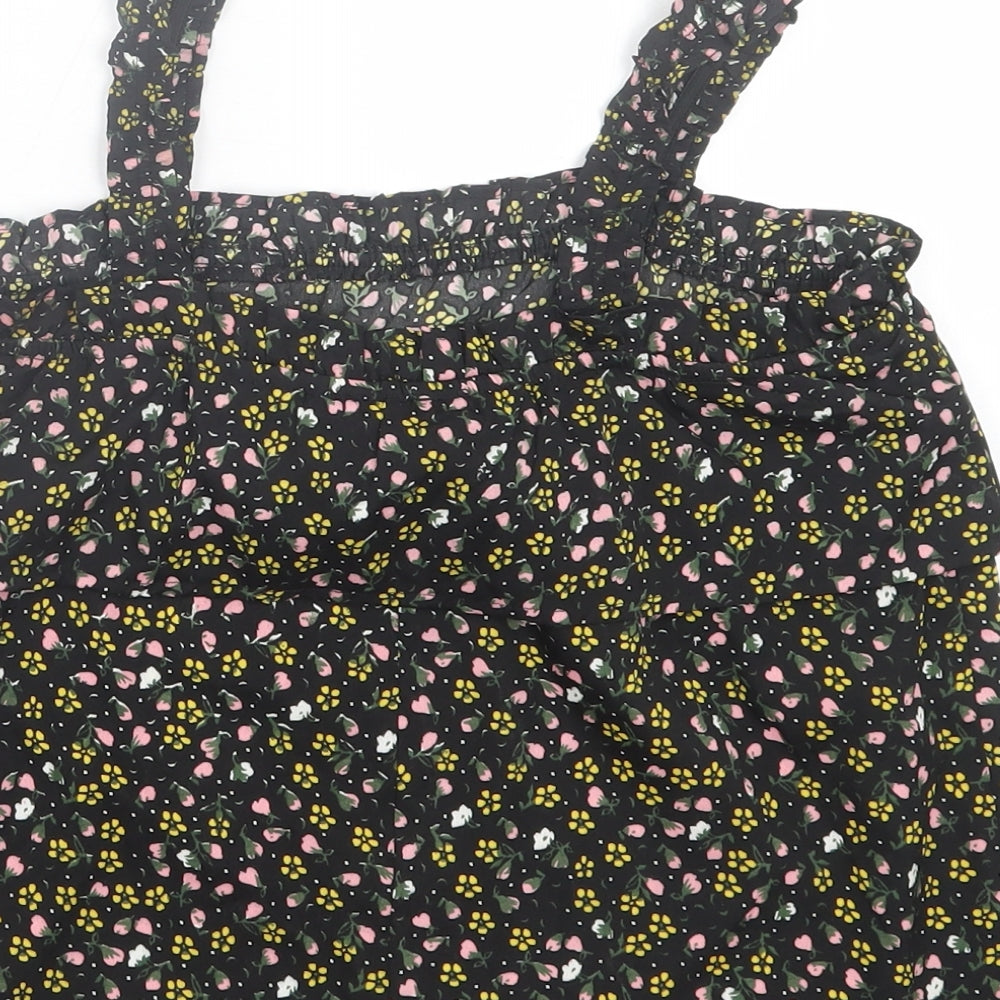 Primark Girls Black Floral Polyester Basic Tank Size 11-12 Years Square Neck Pullover