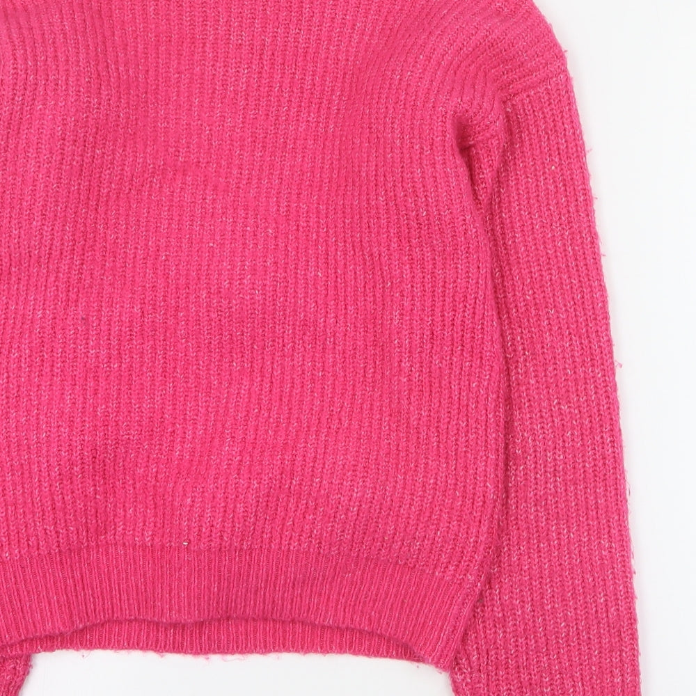 Marks and Spencer Girls Pink Mock Neck Acrylic Pullover Jumper Size 10-11 Years Pullover