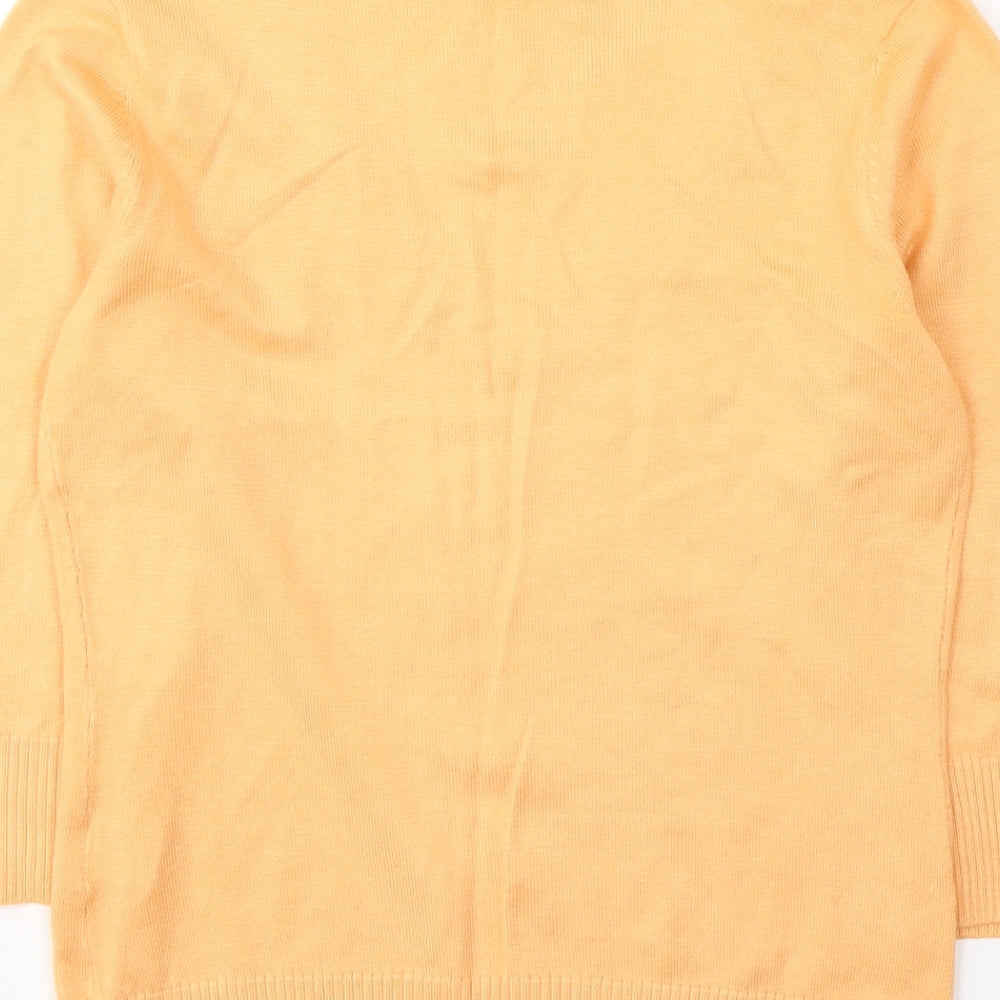 R Womens Orange Acrylic Jersey T-Shirt Size 10 V-Neck