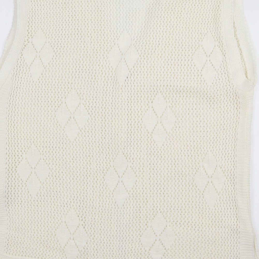 Pulse Womens White V-Neck Acrylic Cardigan Jumper Size L