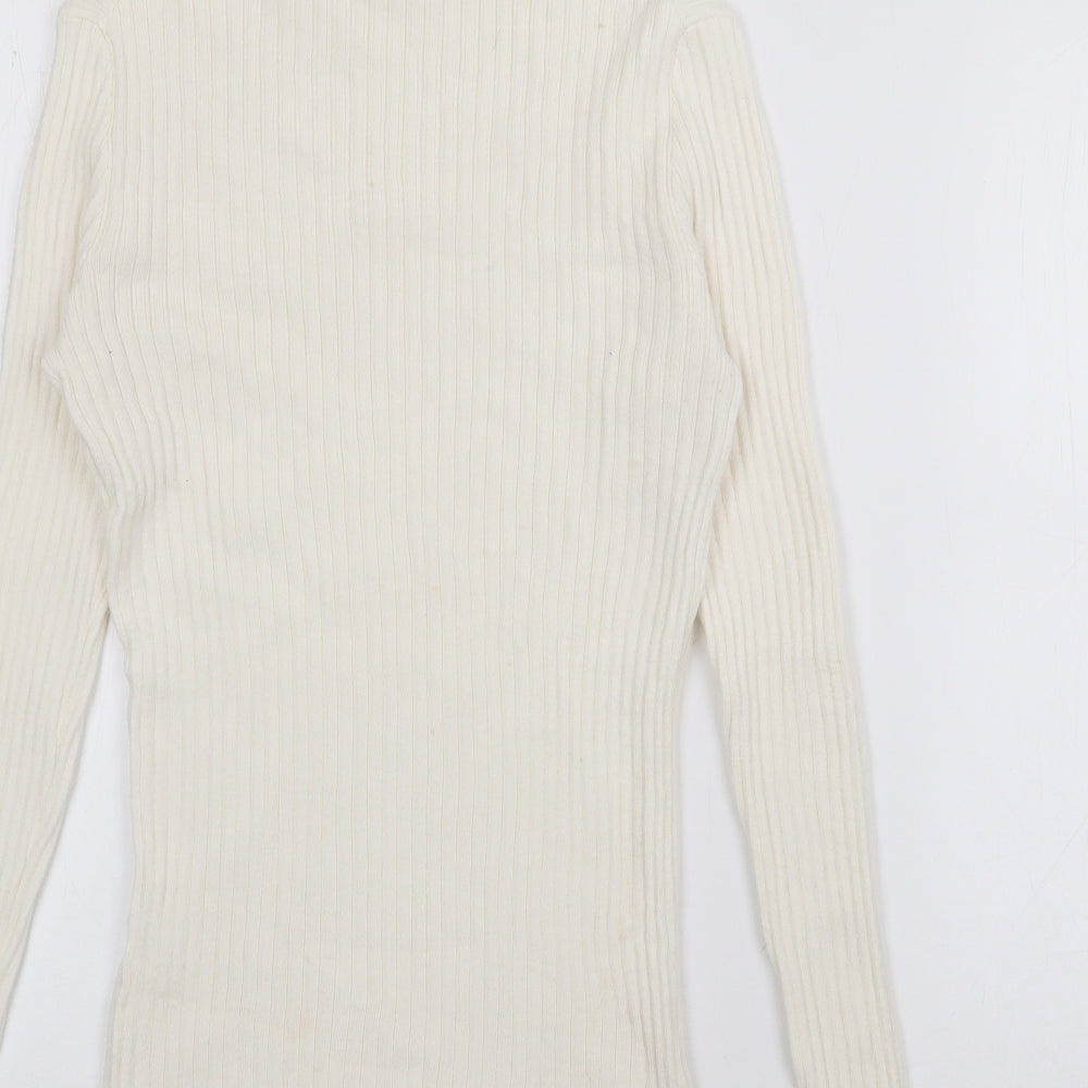 Preworn Womens Ivory High Neck Acrylic Pullover Jumper Size M