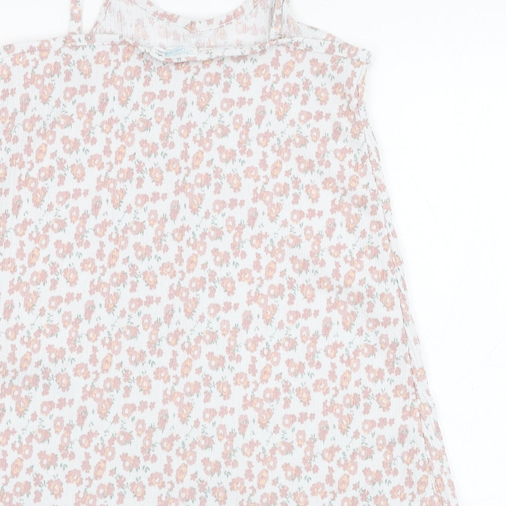 Primark Girls White Floral Polyester Basic Tank Size 7-8 Years Round Neck Pullover
