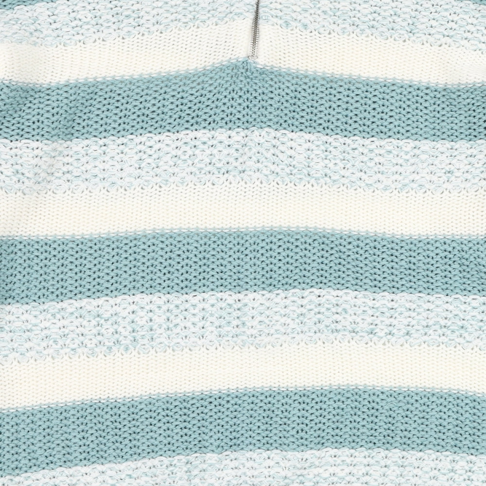 Bonmarché Womens Blue Round Neck Striped Acrylic Pullover Jumper Size XS