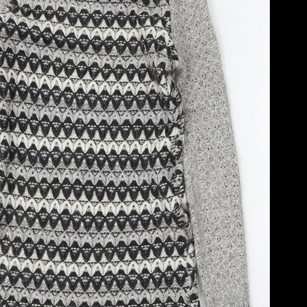 Ken Womens Grey Roll Neck Geometric Acrylic Pullover Jumper Size XS