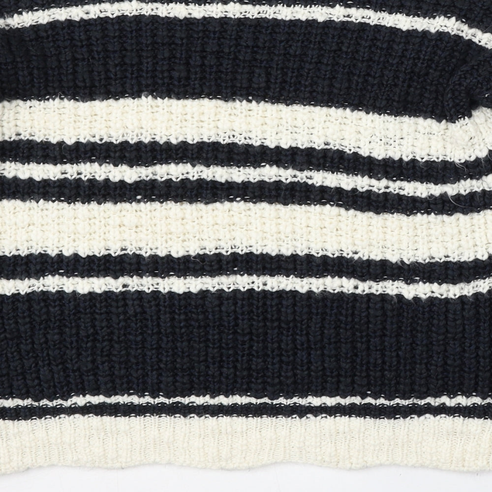 New Look Womens White Round Neck Striped Acrylic Pullover Jumper Size 8