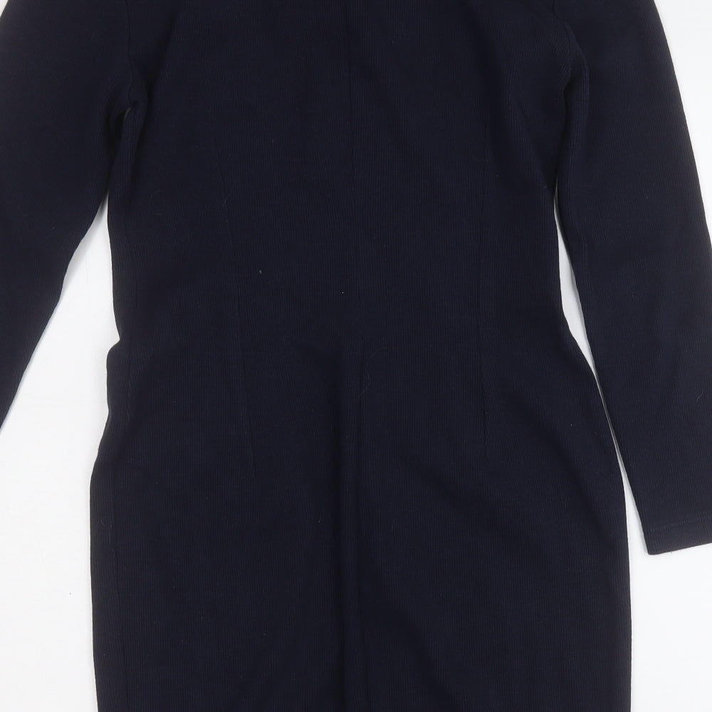 St Michael Womens Blue Polyester Jumper Dress Size 12 Round Neck Button