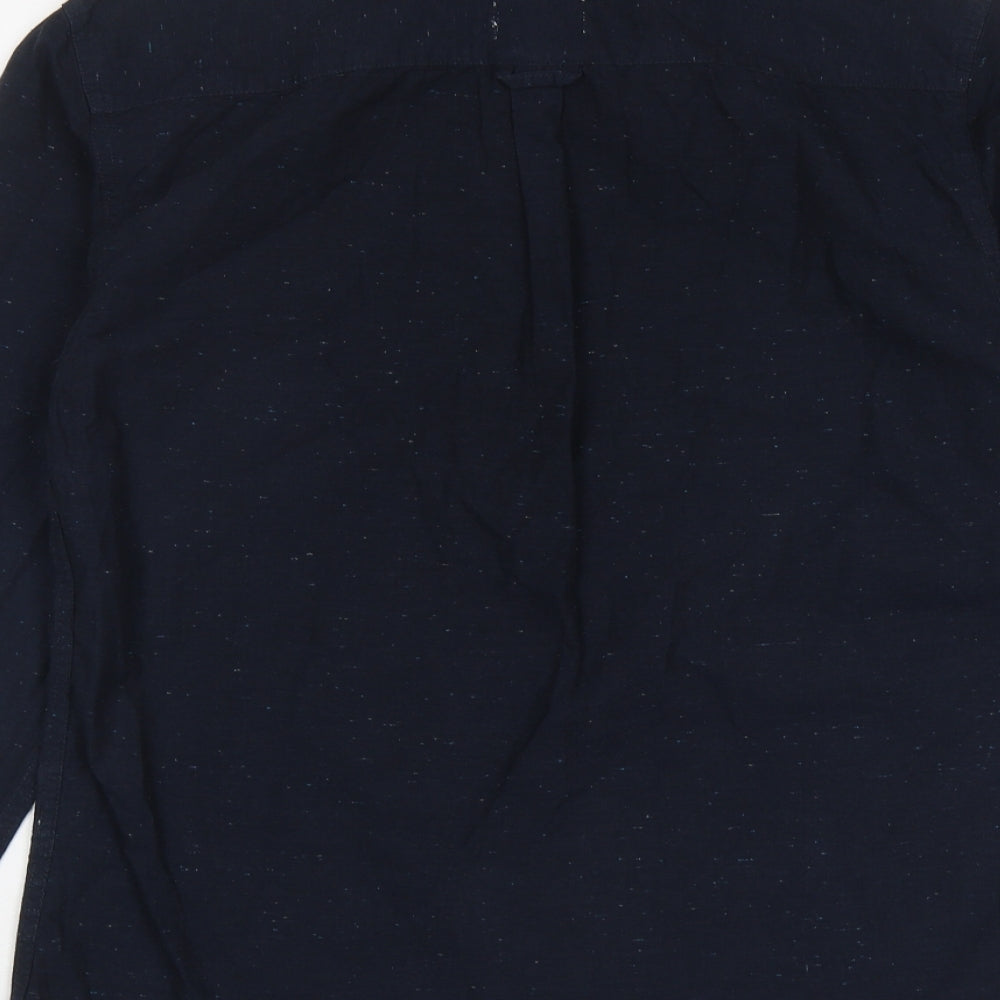 Soviet Mens Blue Cotton Button-Up Size M Collared Button
