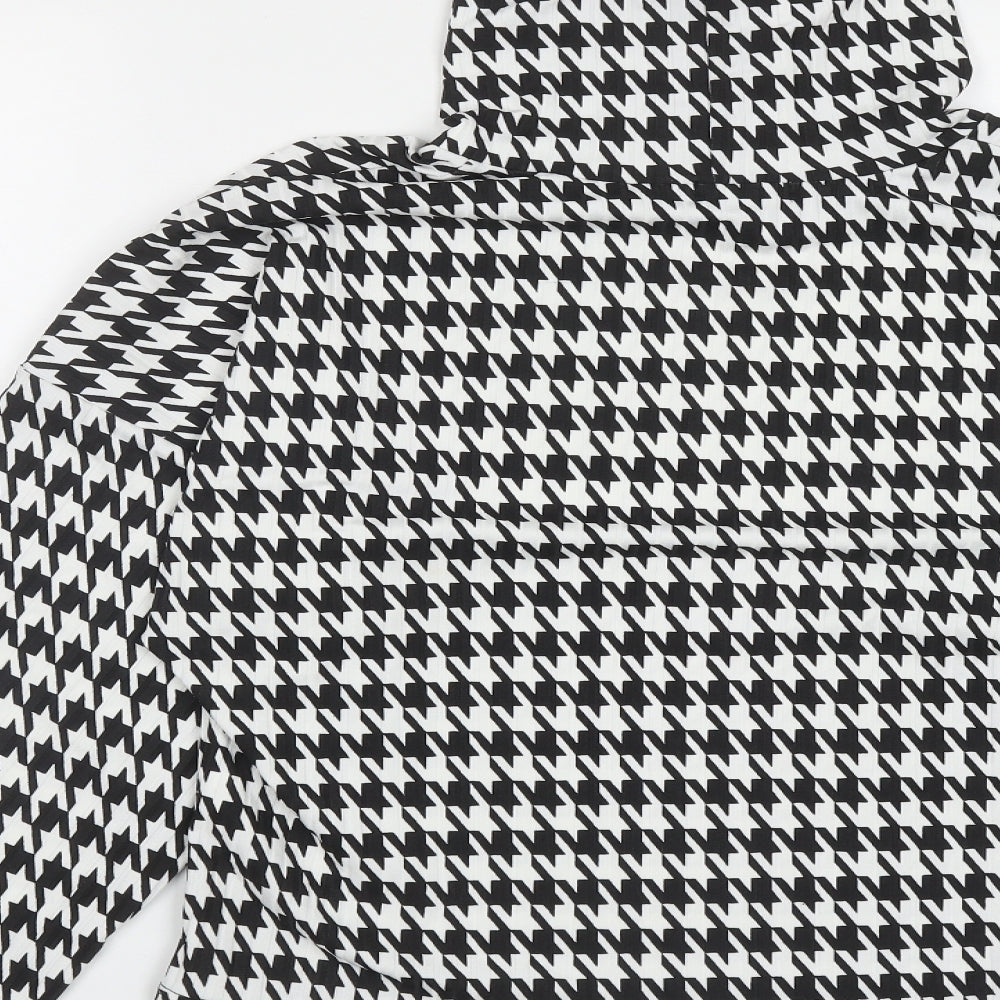 PRETTYLITTLETHING Womens Multicoloured Houndstooth Polyester Basic Blouse Size M High Neck