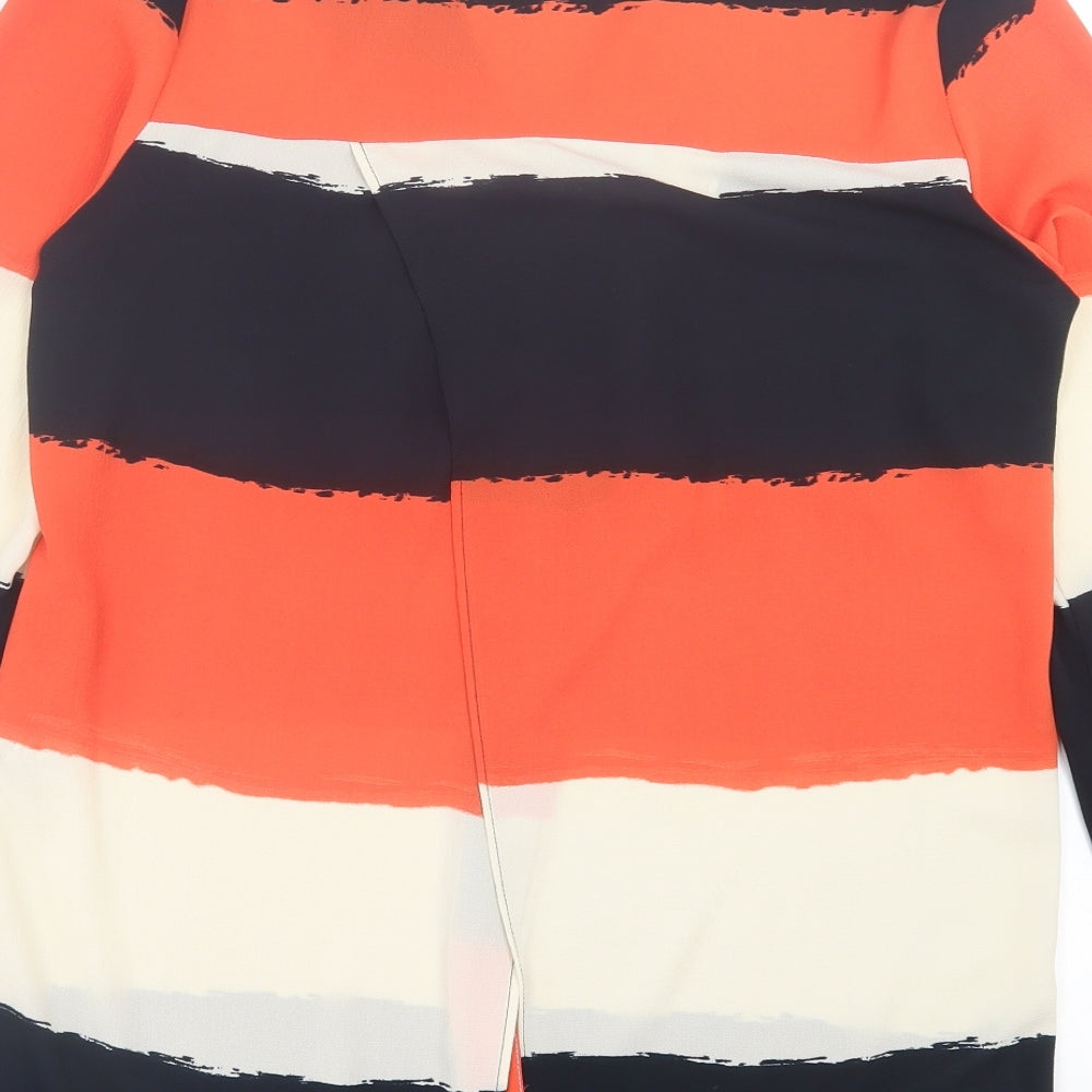 Zara Womens Orange Striped Polyester Basic Button-Up Size S V-Neck
