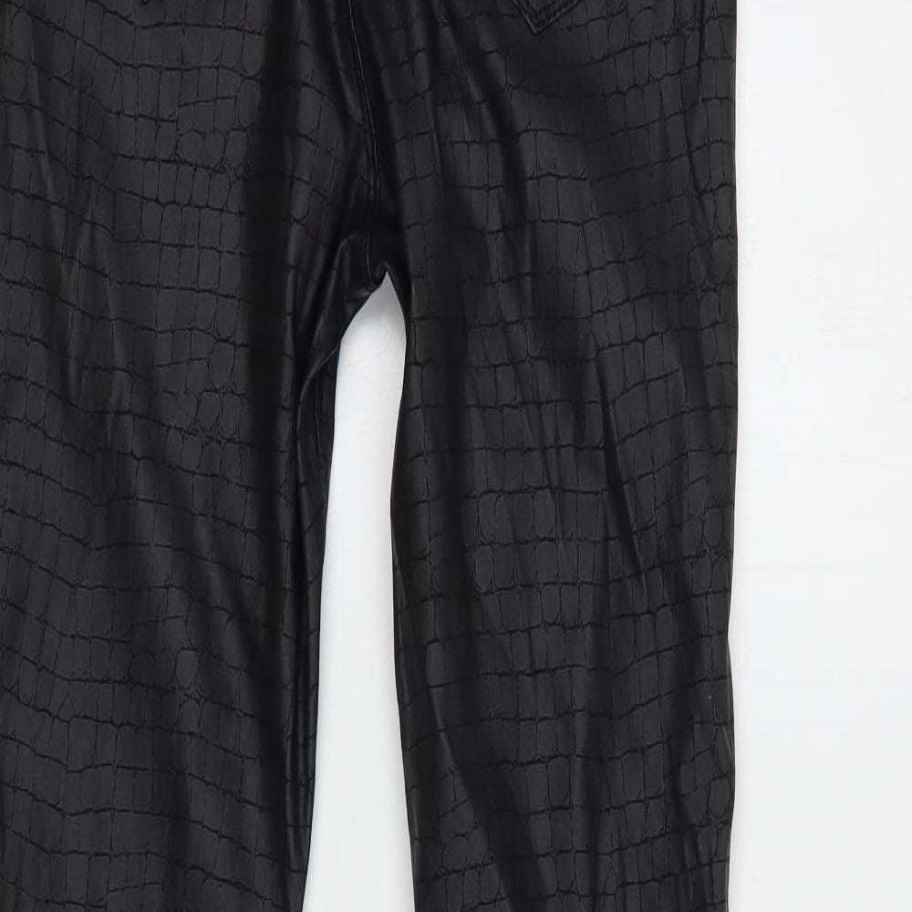 Denim Co. Womens Black Animal Print Polyester Trousers Size 10 L33 in Regular Button - Coated