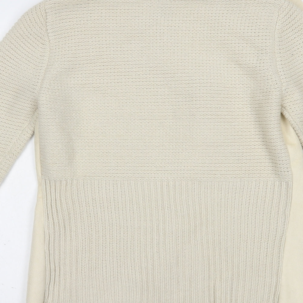 Stradivarius Womens Beige Collared Polyester Cardigan Jumper Size M