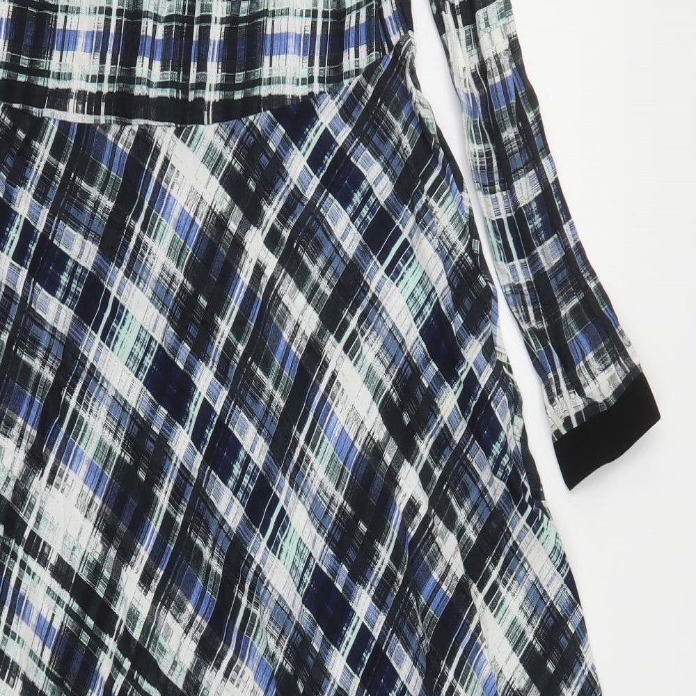 Store WF Womens Multicoloured Plaid Polyester A-Line Size 8 V-Neck