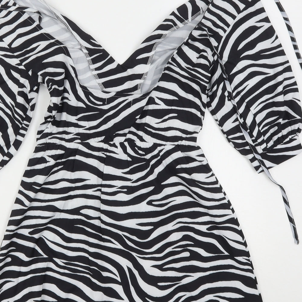 PRETTYLITTLETHING Womens Multicoloured Animal Print Polyester Mini Size 4 V-Neck