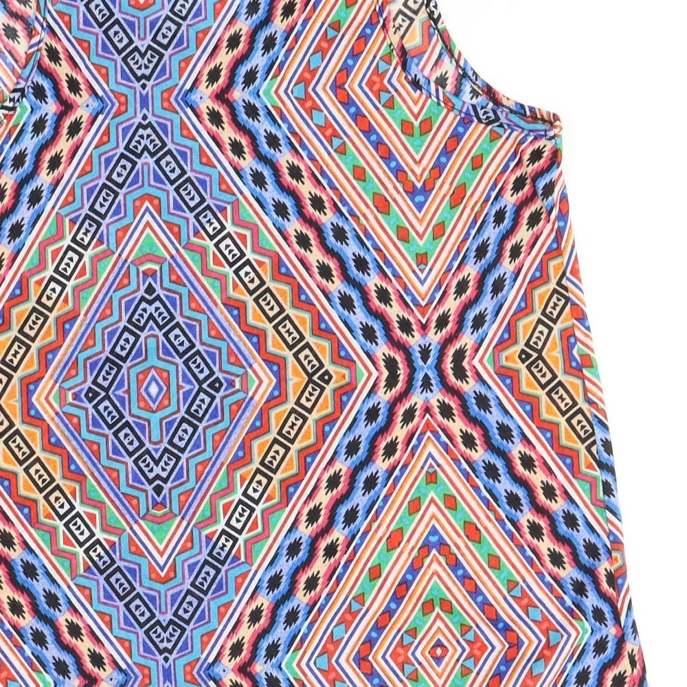 Atmosphere Womens Multicoloured Geometric Cotton Basic Tank Size 8 Round Neck