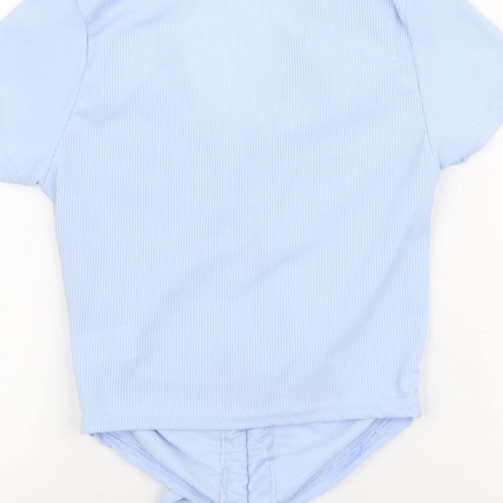 Boohoo Womens Blue Polyester Cropped T-Shirt Size 6 V-Neck