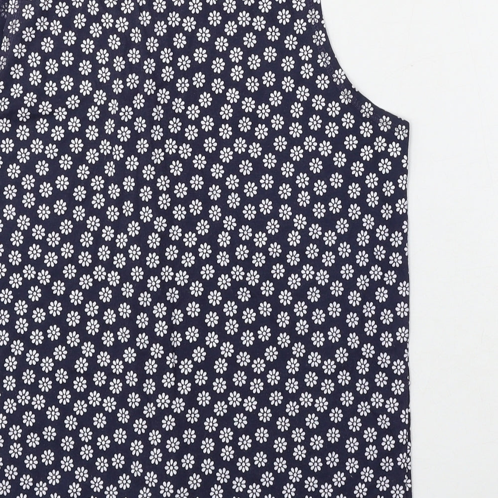 Preworn Womens Blue Floral Polyester Basic Blouse Size S Round Neck