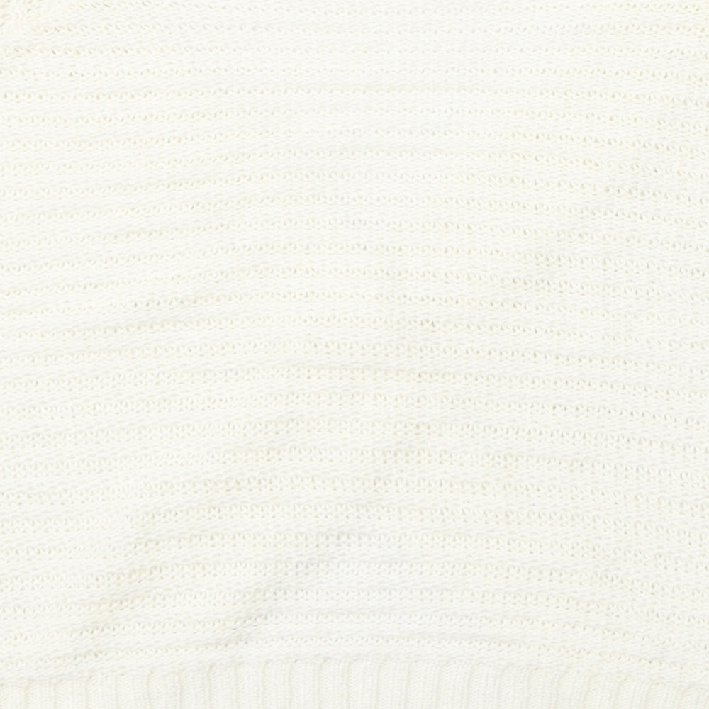 BM Womens Ivory V-Neck Acrylic Cardigan Jumper Size L