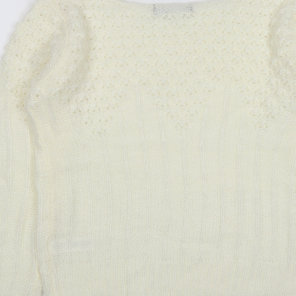 Primark Womens White Scoop Neck Acrylic Pullover Jumper Size 8