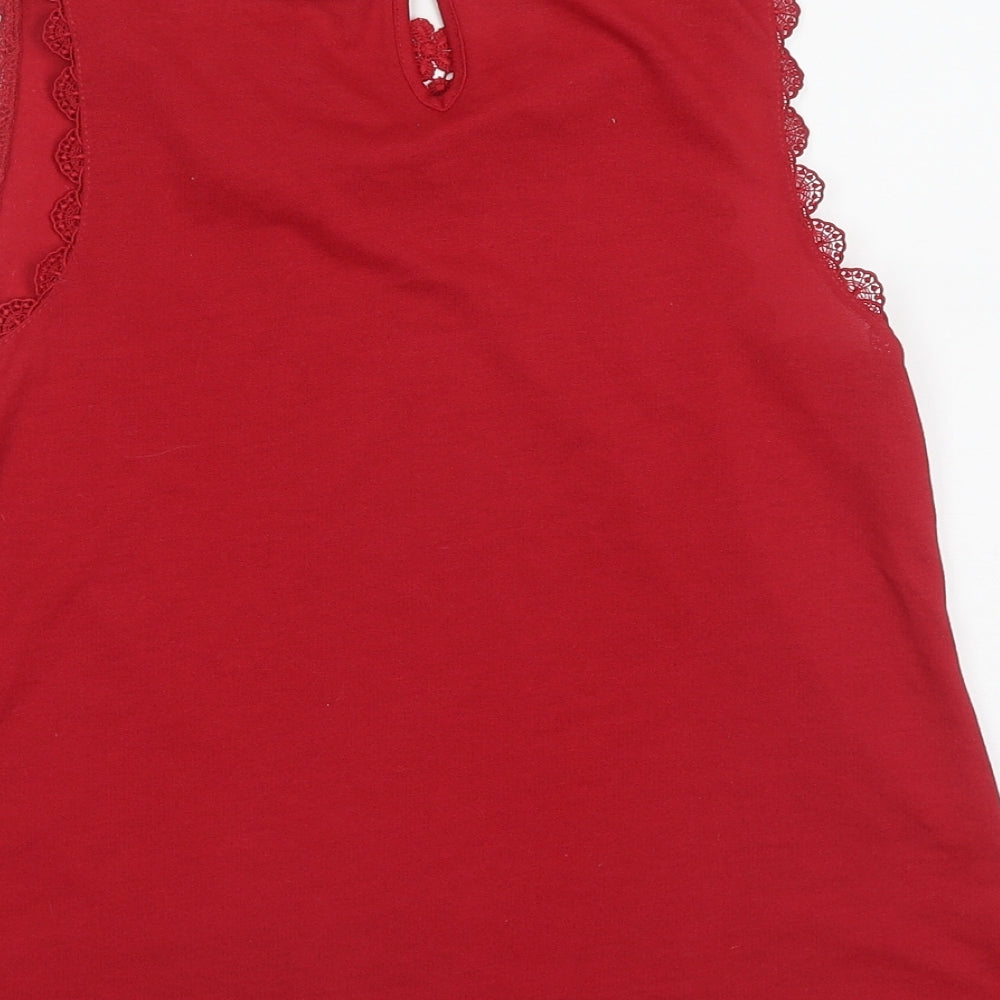 Topshop Womens Red Polyester Basic Tank Size 6 Round Neck