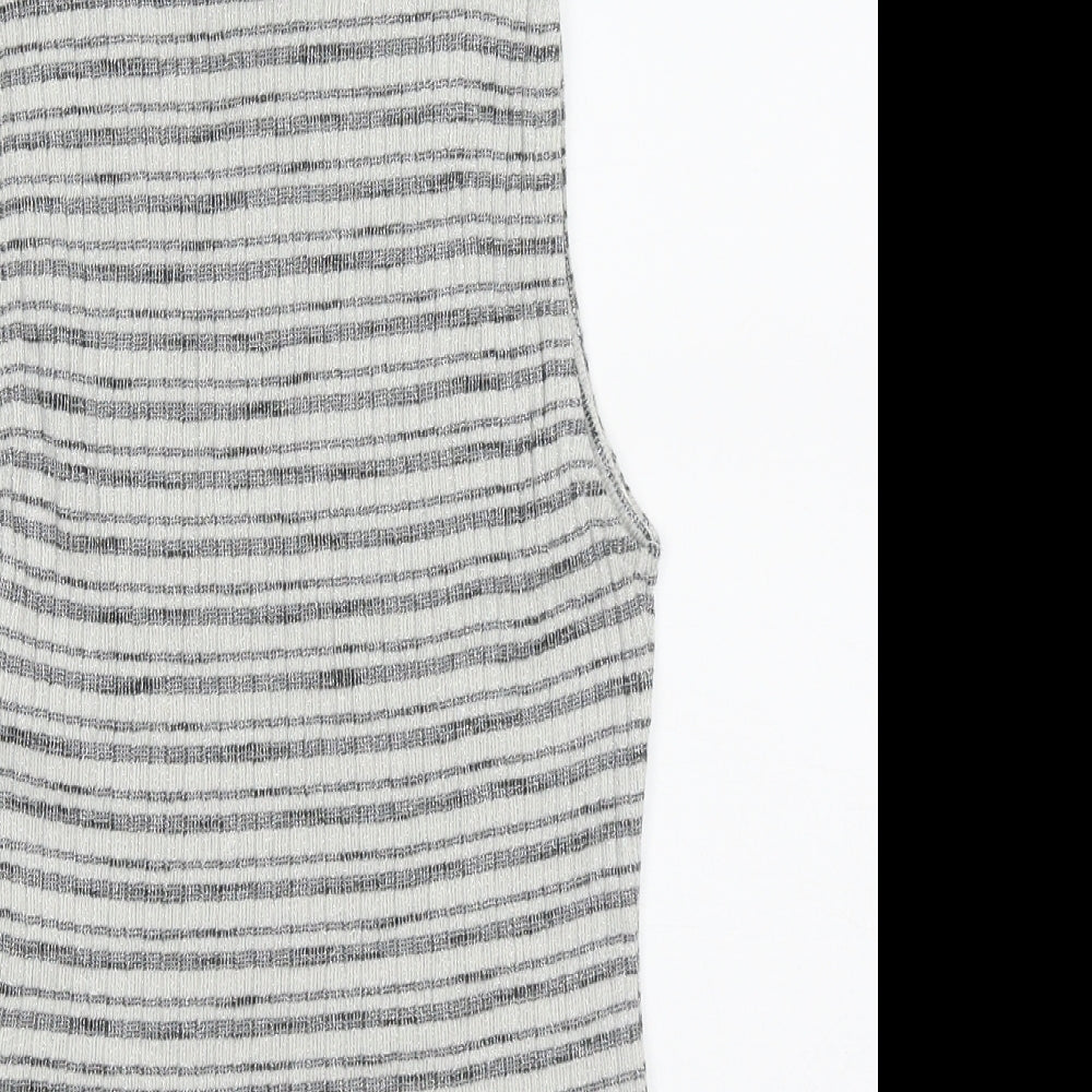 New Look Womens Grey Striped Cotton Basic Tank Size 8 High Neck