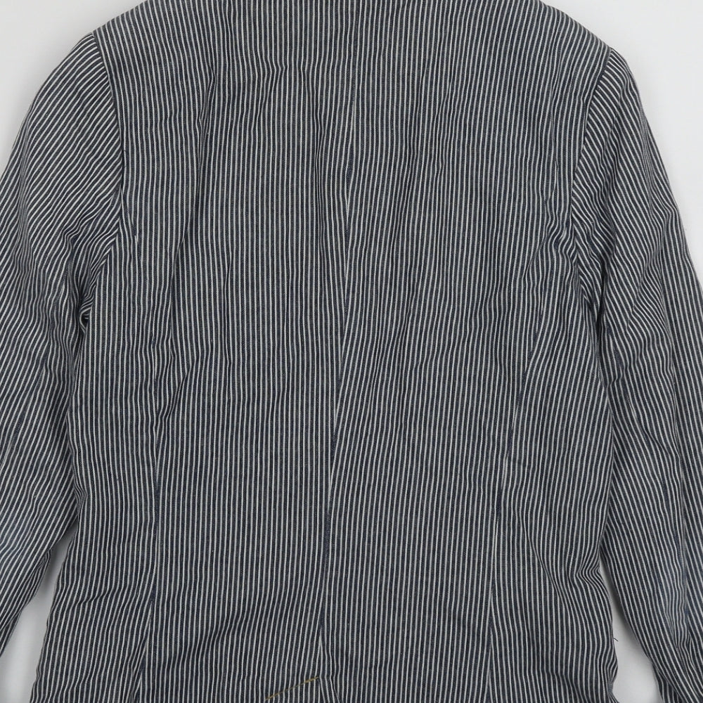 H&M Womens Black Striped Jacket Size 6 Button