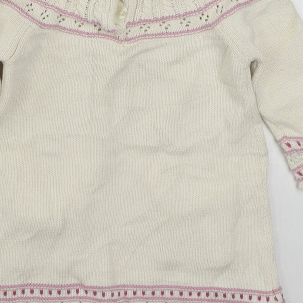 Polly Flinders Girls White 100% Cotton Jumper Dress Size 6-9 Months Round Neck Button