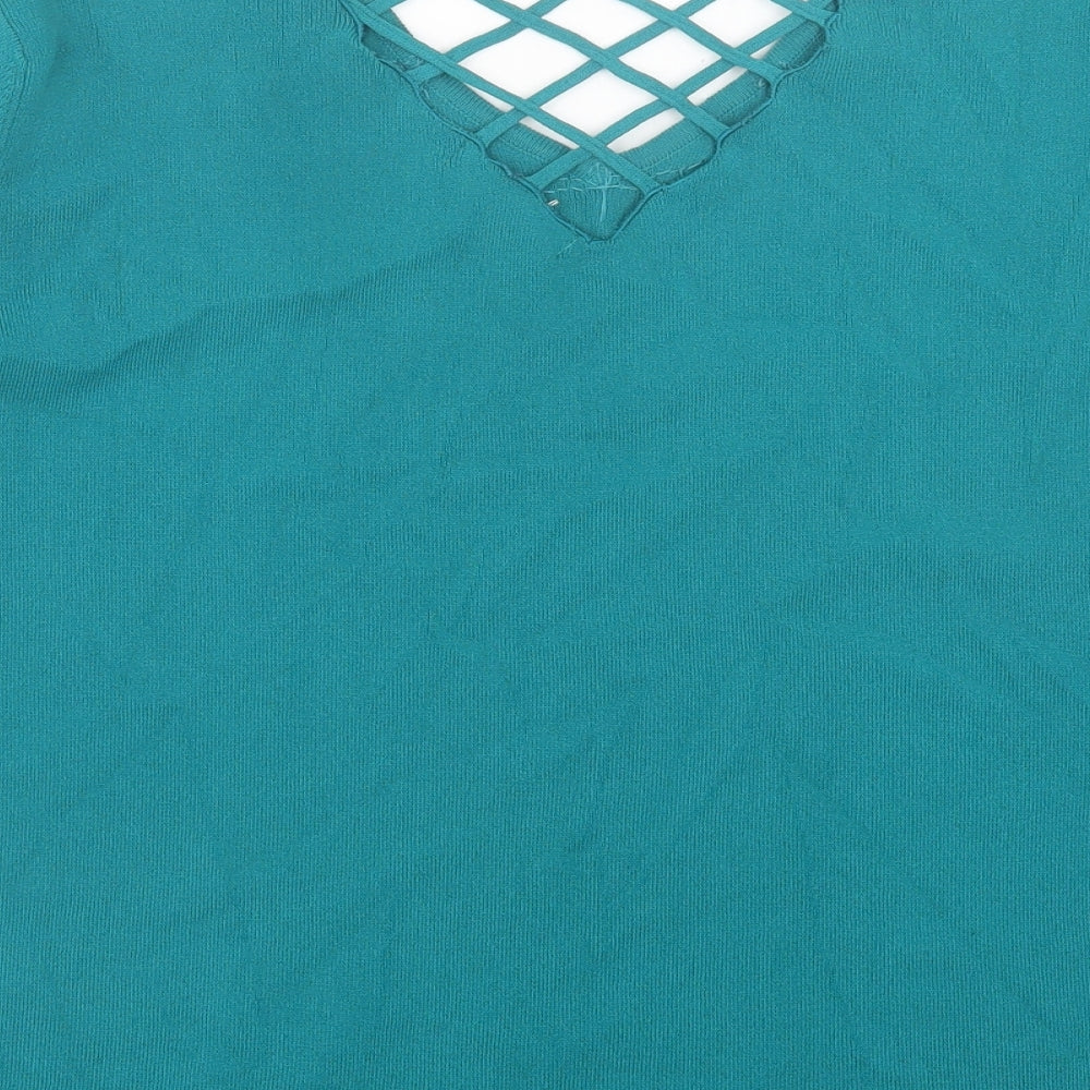 Klass Womens Green V-Neck Viscose Pullover Jumper Size 2XL