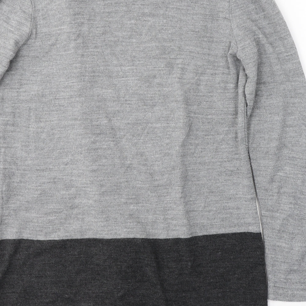 Nina Leonard Womens Grey Round Neck Acrylic Wrap Jumper Size M