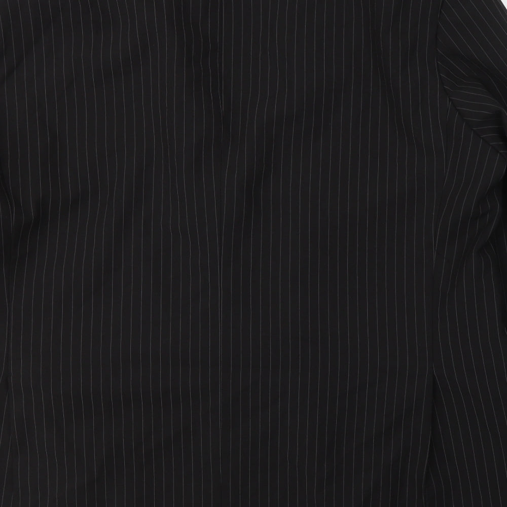 Preworn Mens Black Striped Polyester Jacket Suit Size 46