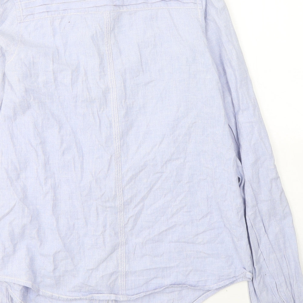 River Island Womens Blue Cotton Basic Button-Up Size 8 Collared