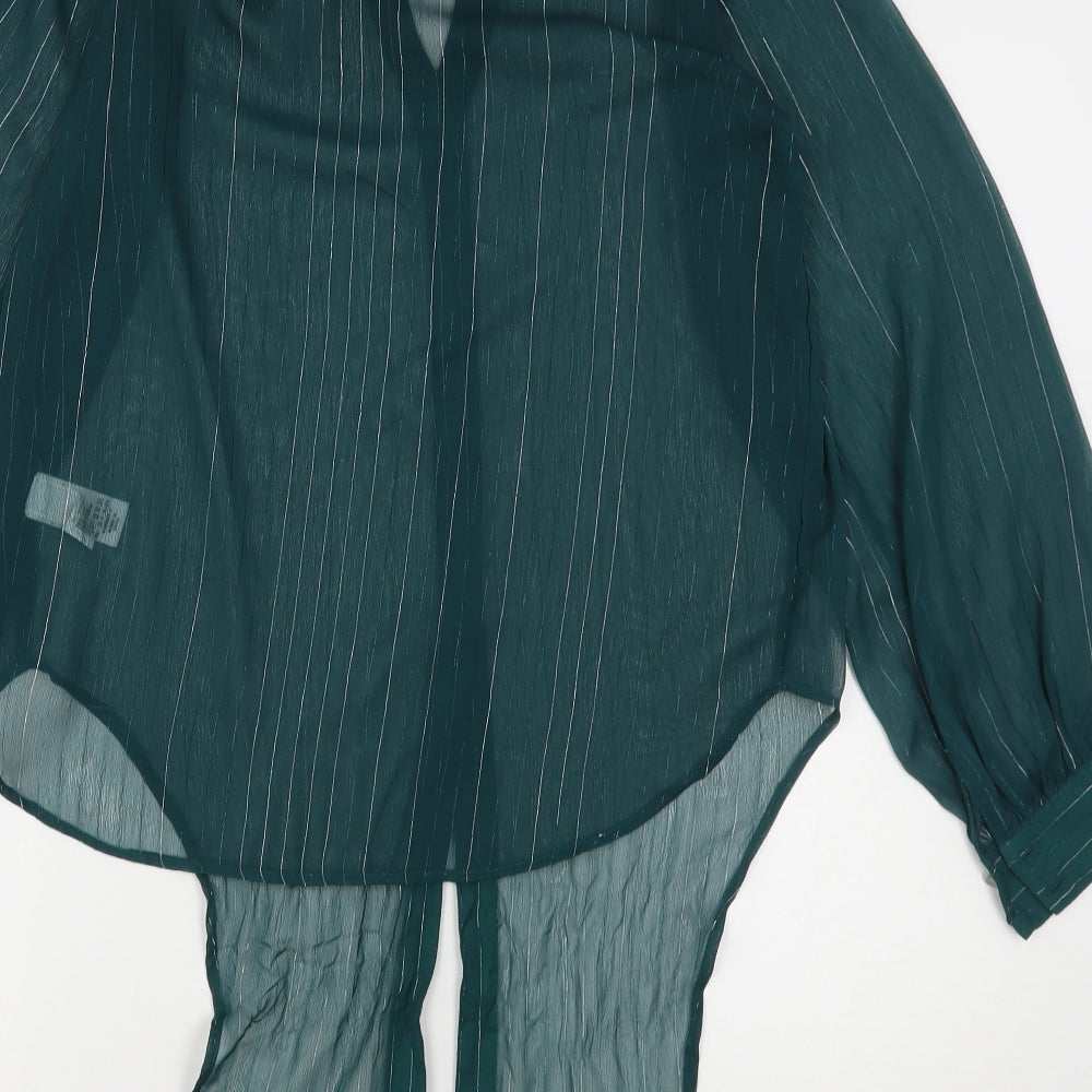 NEXT Womens Green Striped Polyester Basic Button-Up Size 8 V-Neck