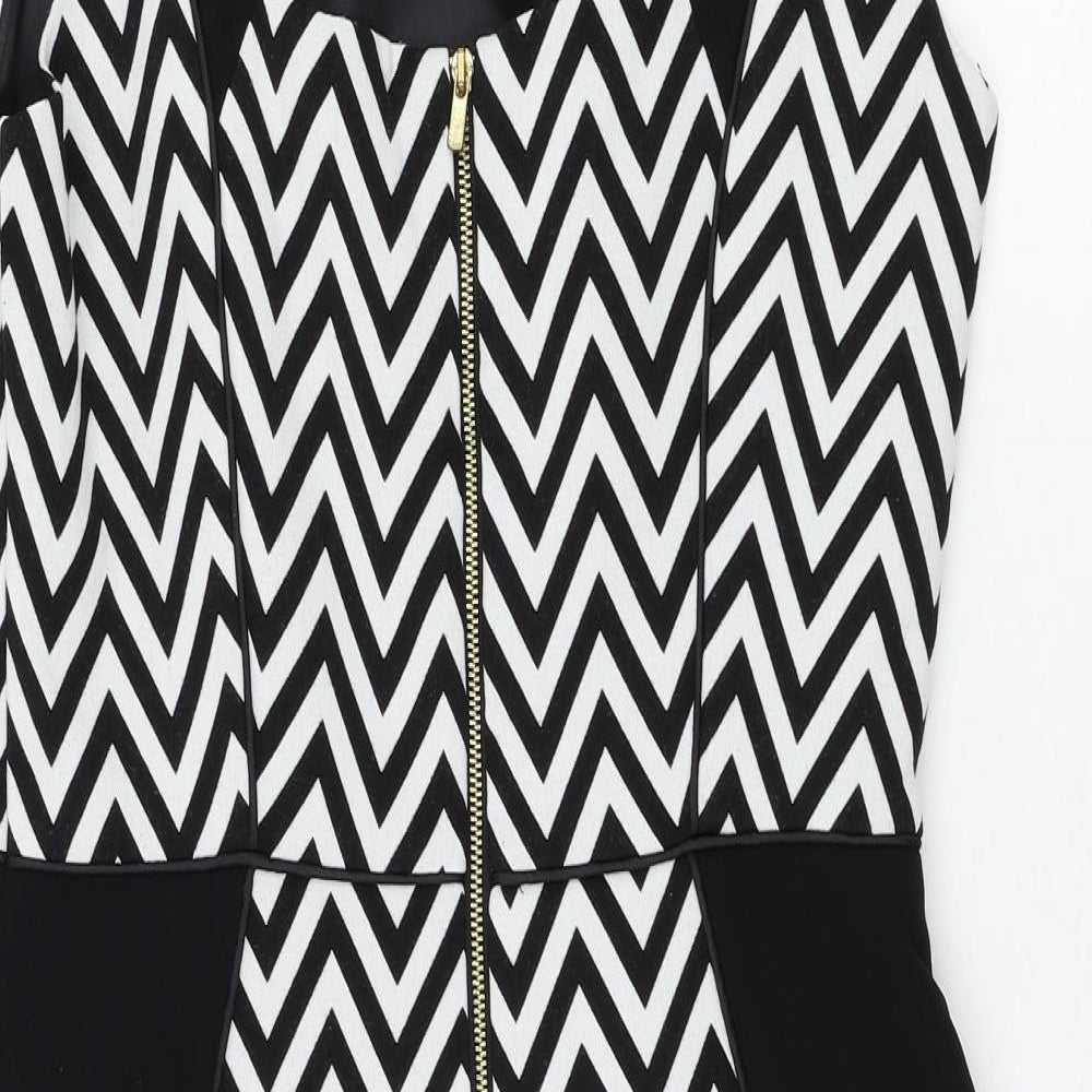 H&M Womens White Striped Polyester Pencil Dress Size 10 Round Neck Button