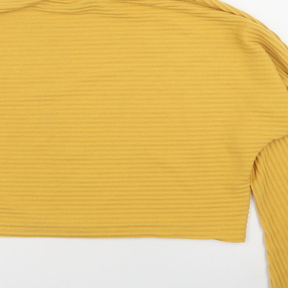 New Look Womens Yellow Polyester Basic T-Shirt Size S High Neck