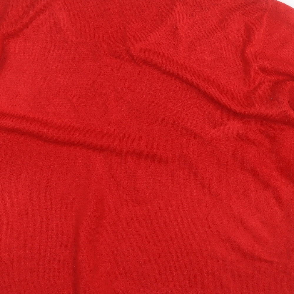 Bonmarché Womens Red V-Neck Acrylic Pullover Jumper Size M