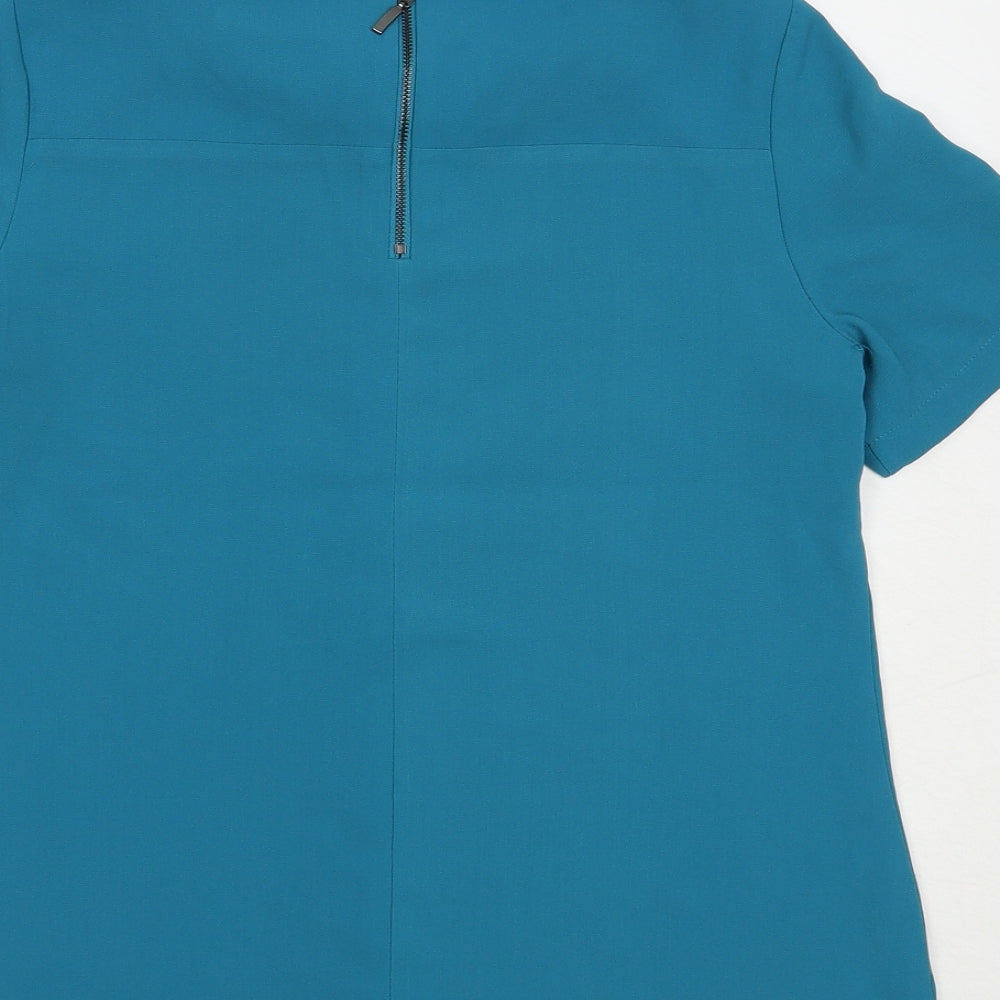 Dunnes Stores Womens Blue Polyester Basic Blouse Size 10 Round Neck - Embellished Neckline