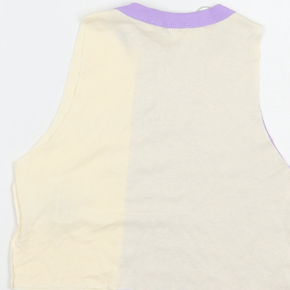 Pull & Bear Womens Ivory Cotton Cropped Tank Size S Crew Neck - Ohio