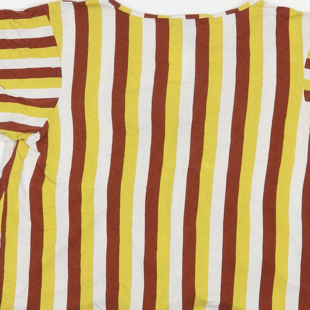 New Look Womens Yellow Striped Viscose Basic Blouse Size 8 V-Neck