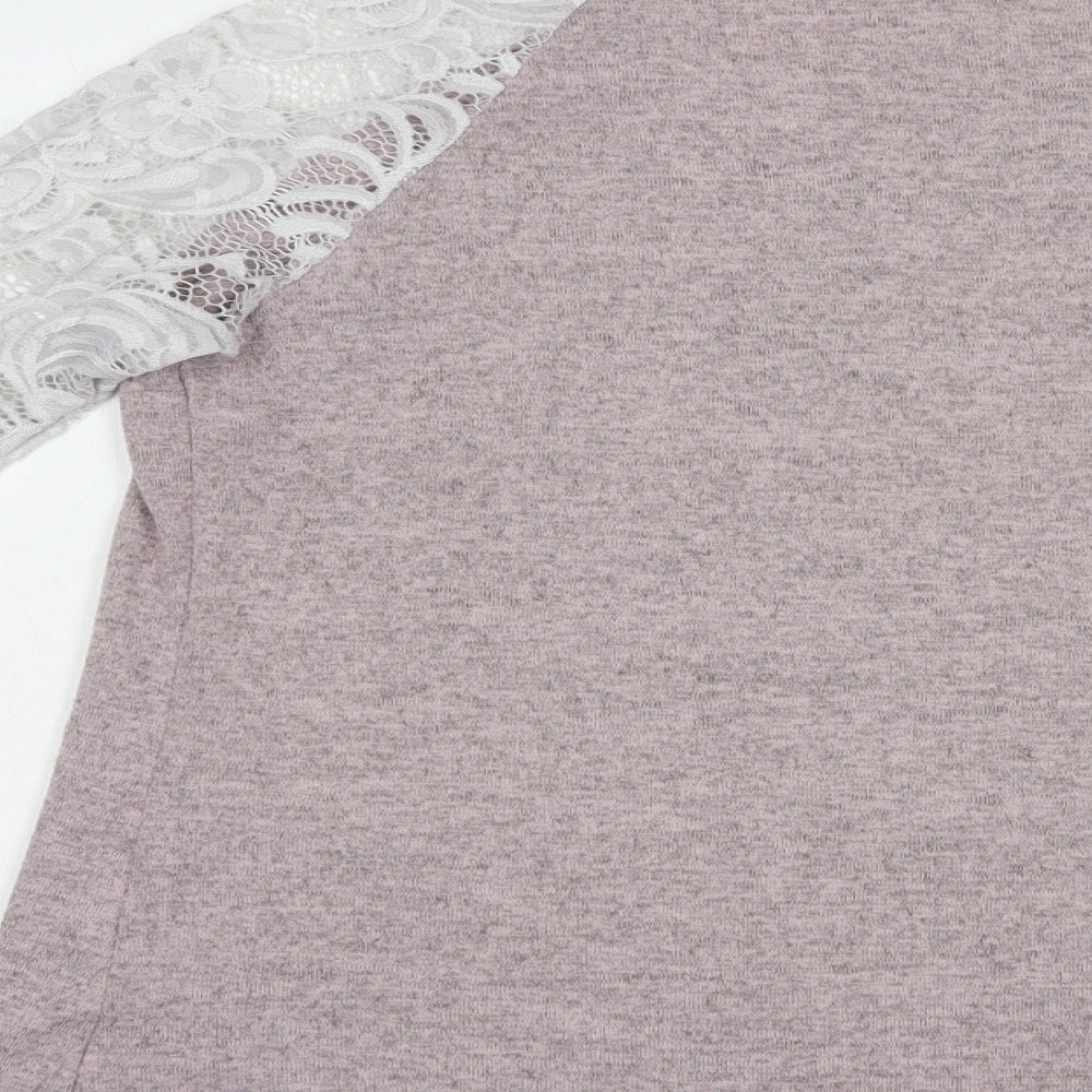 SheIn Womens Pink Polyester Basic Blouse Size L Boat Neck - Lace Detail